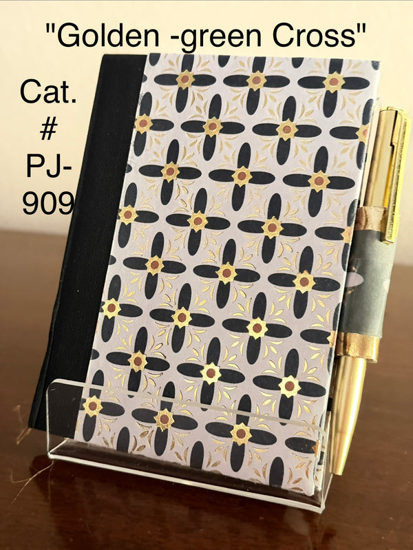 "Golden Green Cross" Personalized POCKET JOURNAL w/ Mini Pen- Cat. # PJ-909
